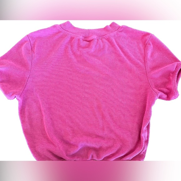 LNA Pink Short Sleeved Ribbed Crop Top Size Small - Picture 2 of 3